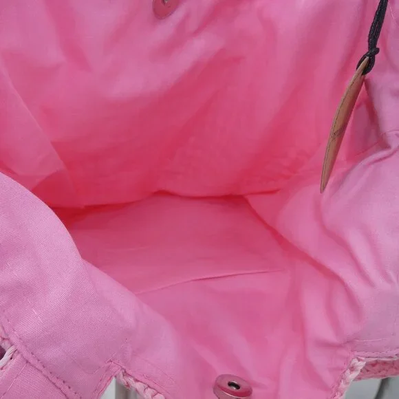 NWT Flamingo Pink Woven Shoulder Tote Coastal Boho Summer Bag - Picture 6 of 7